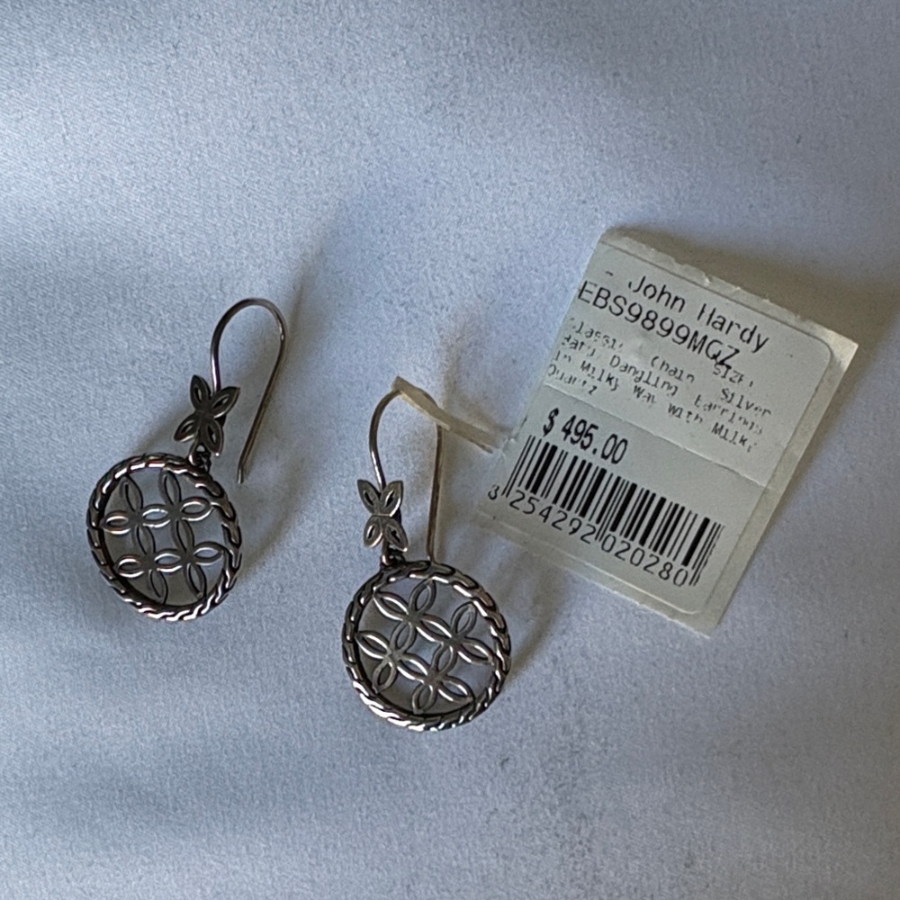 John Hardy Silver Floral Dangling Hook Earrings